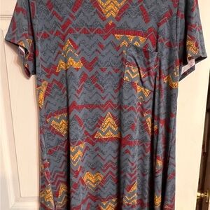 LuLaRoe Gray and Gold Geometric Short Sleeve Carly Dress